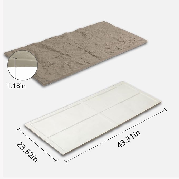 Modern 3D Wall Panels - Faux Stone Look, Waterproof PU Wainscoting for Interior Wall Decor - 4 Pack, 43.31 x 23.62 inches, Grey Color