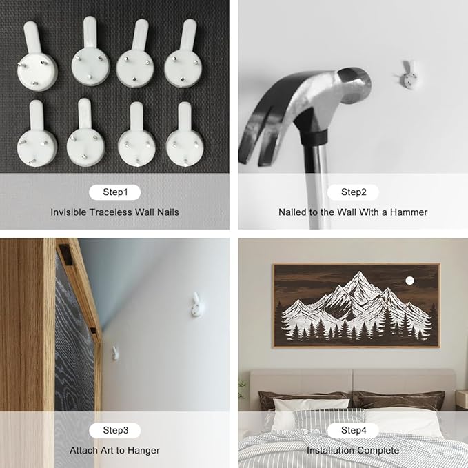 KAIRNE Wooden Mountain Tree Framed Canvas Wall Art Set, Country Wood Forest Wall Decor, Woodcut Pine Tree Wall Painting, Nature Farmhouse Zen Art Prints for Living Room, Bedroom, Office - 20"x40"x3