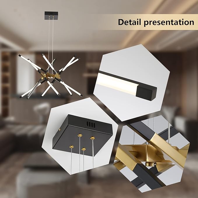 Chandeliers Modern LED Ceiling Light Dimmable Black Chandelier Embedded Installation Fixture,Sputnik Pendant Light Pluggable New Art Lamp for Kitchen,Living Room Easy to Install(12 Heads)
