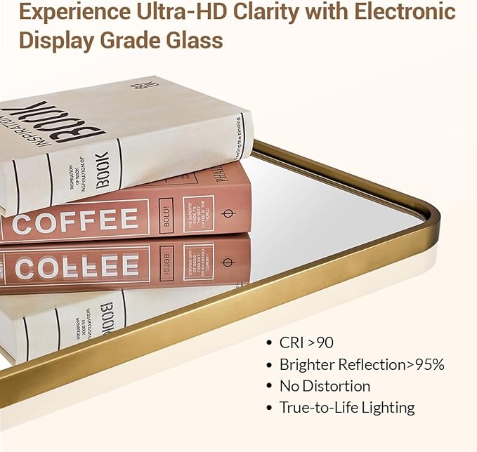 ANDY STAR 36x36 Inch Gold Bathroom Mirror, Brushed Gold Square Mirrors for Wall in Anti-Rust SUS304 Tube Metal Frame, Rounded Mirrors 1’’ Deep Wall Mounted Vertically/Horizontal