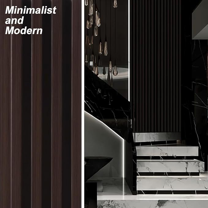 4PCS Acoustic Wood Slat Wall Panels for Wall Decor and Ceiling 3D Fluted Sound Absorbing Panel Soundproof with Wood Finish 108"×6" (Walnut Brown)