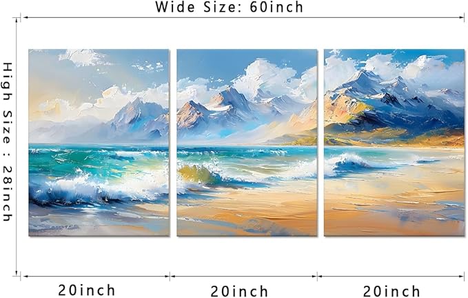 MAMAGO Ocean Beach Wall Decor 3 Pieces Modern Natural Seascape Canvas Print Oil Painting Coastal Aesthetic Artwork for Apartment Dormitory Nursery Wall Art Framed Easy to Hang-20”x28”x3pcs