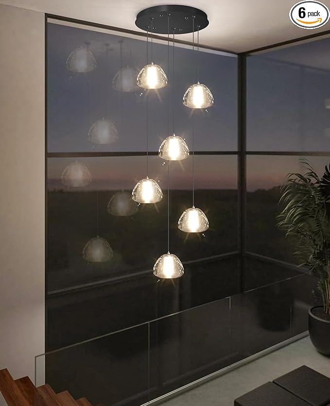 6-Lights Modern Crystal Chandelier for Entrance LED Pendant Light for Kitchen Island Foyer Living Room Bedroom Staircase 3000K