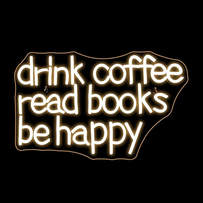 Looklight Drink Coffee Read Books Be Happy Neon Sign Warm White Read Books Led Neon Light for Wall Decor Dimmable USB Neon Light Up Signs for Classroom Coffee Shop Bookstore Library Museum Study Room