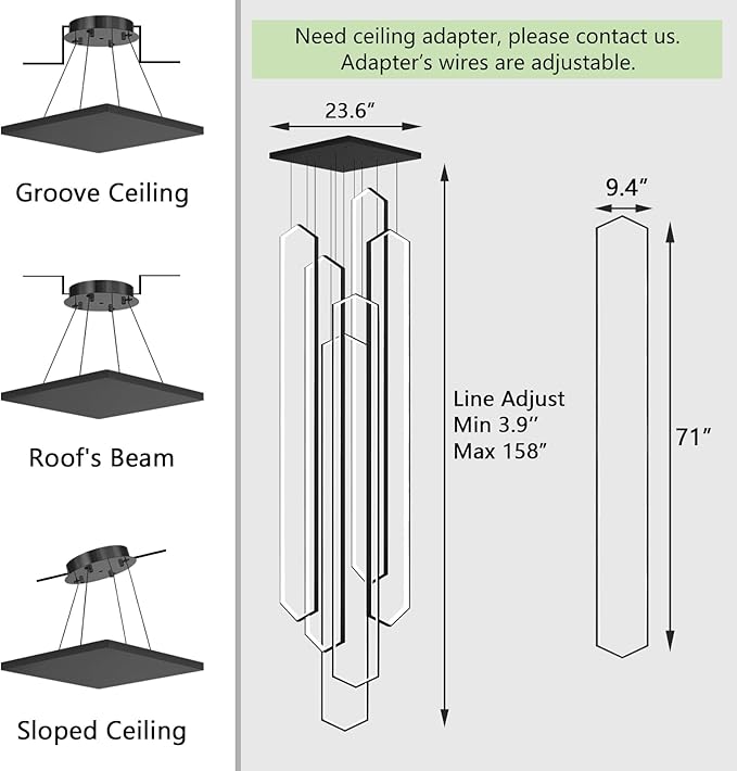 6 Rings Large Chandelier for Staircase Modern High Ceiling Chandelier LED Dimmable Chandeliers for Foyer Living Room Villa Black