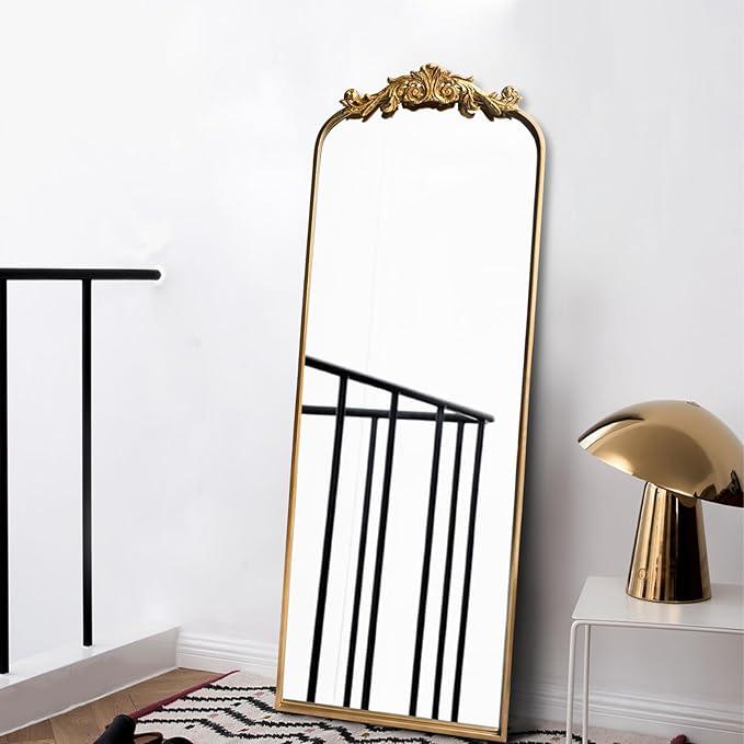 Large Gold Antique Mirror, Tall Arched Floor Mirror,Ornate Design Vintage Wall Mirror Decor for Entryway,Hallway,Living Room,Fireplace 18"X53"