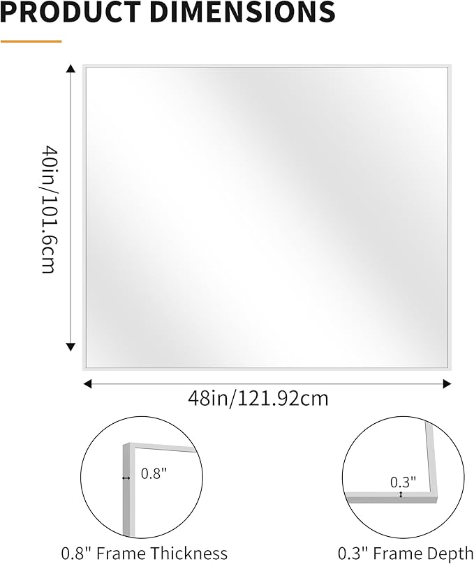 KOCUUY Silver Framed Mirror, 48"x40" Large Rectangle Bathroom Mirror for Wall, HD Tempered Glass, Anti-Rust Brushed Silver Frame, Modern Design for Bathroom, Bedroom, Living Room, Entryway