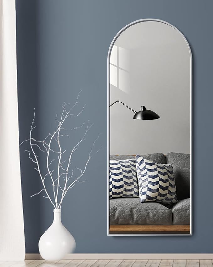 Arched White Full Length Mirror, 64"X21" Large Floor Mirror, Full Body Mirrors for Leaning or Hanging, Standing Mirrors for Bedroom, Living Room,Dressing Room, Aluminum Alloy Frame, White