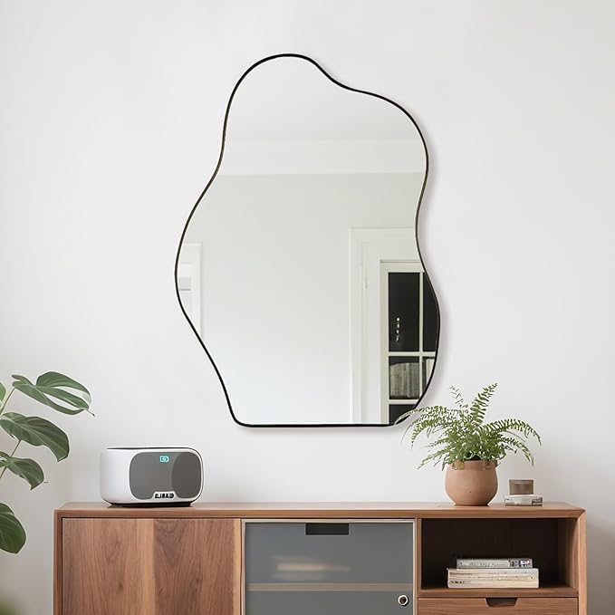 BOMINICA Irregular Wall Mirror Asymmetrical Mirror, Decorative Wall Mounted Mirror for Bathroom Living Room Entryway Bedroom Hallway (Black, 24" x 36")