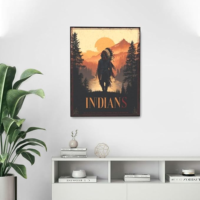 Native American Wall Art Indian Tribe Wall Decor Canvas Pictures Vintage Landscape Paintings Prints Traditional Artwork Framed Decorations For Bathroom Bedroom Living Room Office Gifts 16" x 20"