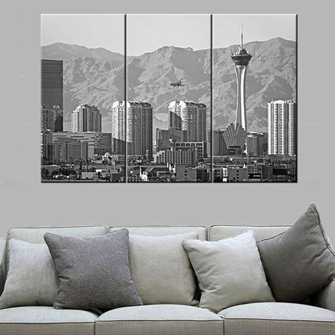 3 Pieces Canvas Wall Art for Men & Women, Modern Las Vegas City Skyline Print Photograph, Hanging Decorative Painting Artwork for Kitchen, Bedroom, Office, Living Room, Home Decor Gift 28‘’ x 42‘’