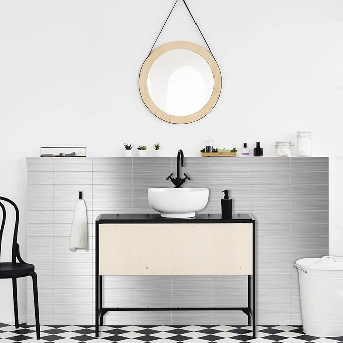 30-Pack of 12 x 4" Brushed Aluminum Peel-and-Stick Tile Backsplash Panels, Stainless Steel Backsplash