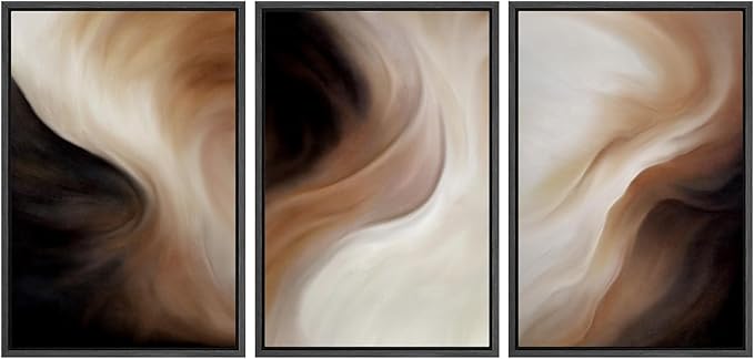 MUDECOR Framed Canvas Print Wall Art Abstract Neutral Brown and Beige Fluid Illustrations Realism Decorative for Living Room, Bedroom, Office - 16"x24"x3 Black