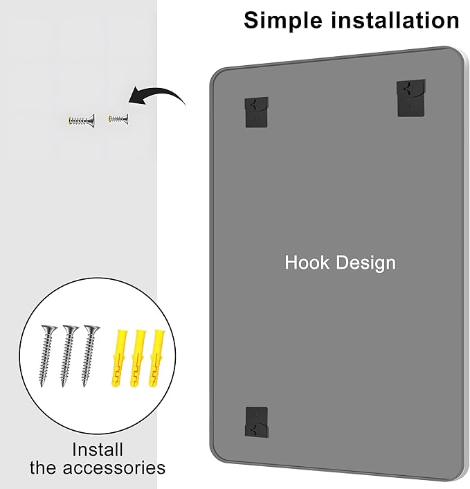 KOCUUY Silver Bathroom Mirror, 55x36 Inch Large Bathroom Mirror for Over Sink, HD Tempered Glass, Anti-Rust Brushed Silver Frame, Rounded Corner Modern Design for Bathroom, Hang Horizontal/Vertical