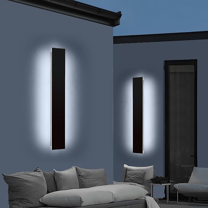 Mikeru Upgraded 2 Pack 31.4" Modern Outdoor Wall Sconce, 4.3" Wide IP65 Waterproof Exterior Light Fixtures Cover US Junction Box, 3000K/4500K/6000K 3-Color Temp LED Porch Lights for Garage, Patio