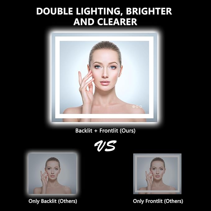 36x30 Inch LED Bathroom Mirror with Lights Front and Backlit Lighted Vanity Mirror for Bathroom Wall with 3 Colors Dimmable Anti-Fog Memory Shatter-Proof IP54 Waterproof Horizontal/Vertical