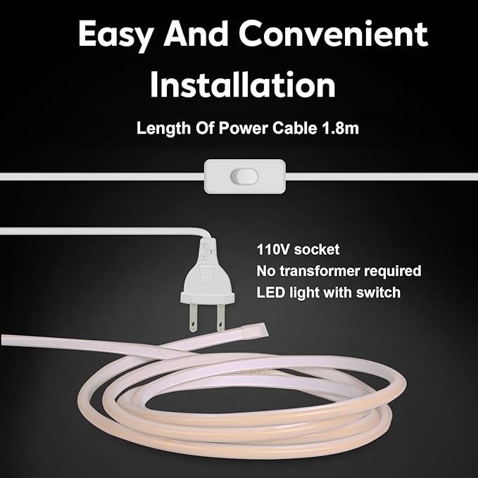 COB Led Strip Lights Waterproof IP67 AC 110V 120V Light Stip 3.28 ft Cuttable LED Rope Lights 320LEDs 3000K Warm White Super Bright with US Plug for Bedroom Ceiling Kitchen Under Cabinet Closet