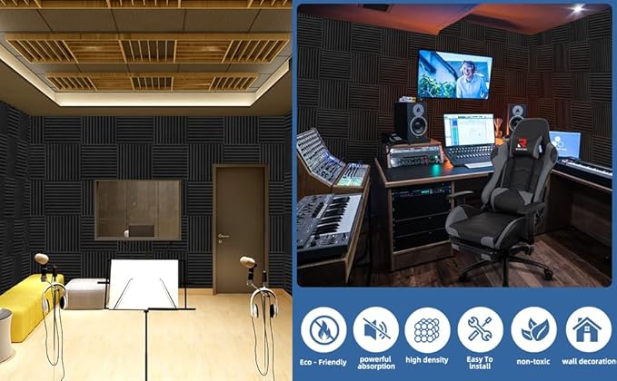 100 Pack Acoustic Foam Panels, Premium Sound Proof Foam Panels Black, Soundproof Wall Panels,High Density Acoustic Panels,Sound Absorbing for Studio Office Home, 12 x 12x 1Inch