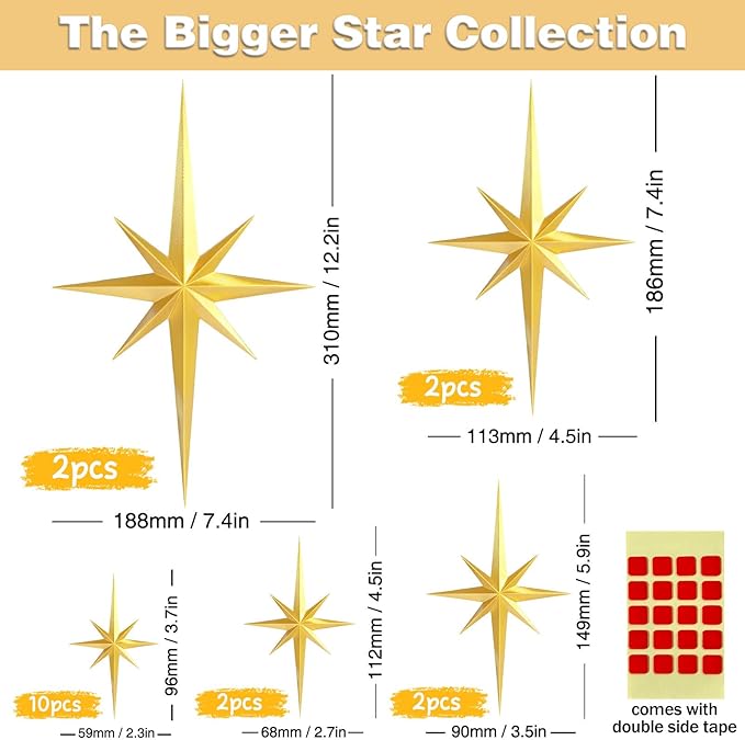 18 Pcs Mid Century Modern Decor,3D Star Art Wall Sculpture,Vintage Starburst Wall Decor,Star Hanging Sculptures Modern Celestial Home Decor,Retro Decor for Living Room Bedroom Front Door Home (18 Pcs)