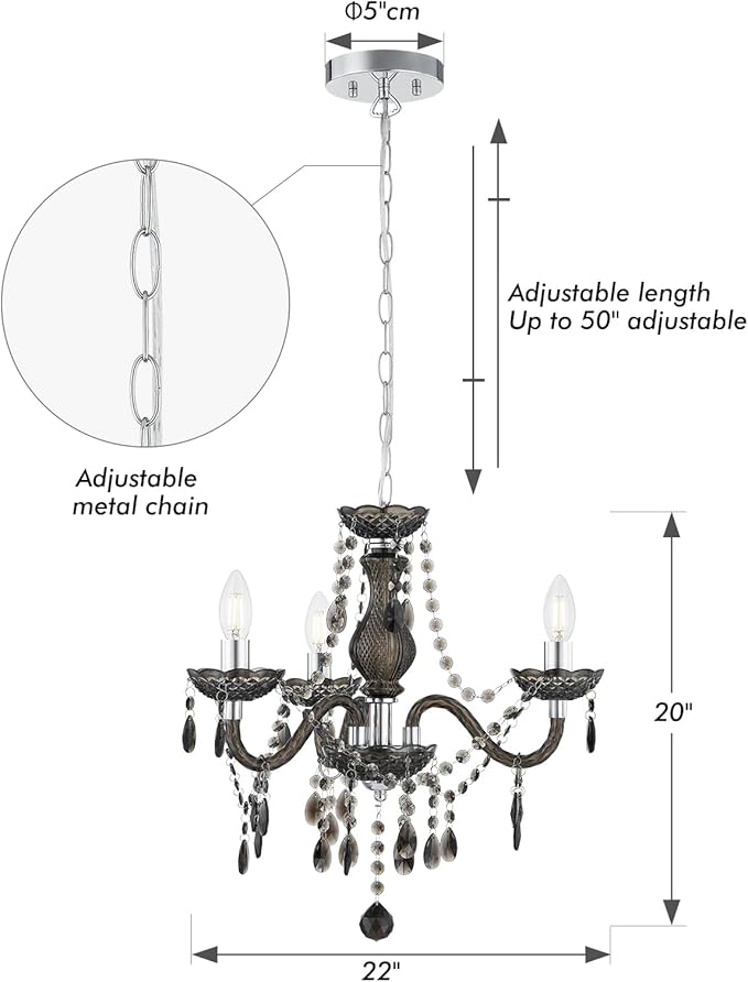 Luvkczc Black Chandelier Small Crystal Chandeliers Lighting Mini Acrylic Chandelier 3 Light Modern Pendant Light Fixtures for Restaurant, Bar, Dining Room, Bathroom