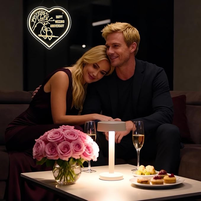 Lucunstar Wedding Neon Sign Happy Anniversary LED Sign for Wall Decor Warm White LED Light Love Signs Heart Decor in Wedding Party Bedroom Home Live Room Love Gifts for Couple in Anniversary Party