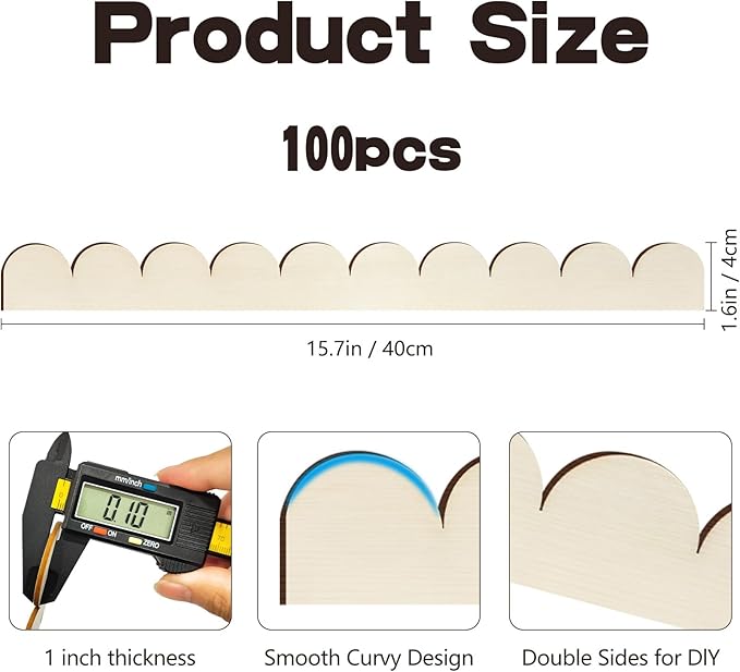 50 Packs Unfinished Scalloped Wood Trim DIY Decorative Wood Molding for Home Wall Cabinet Shelf and Window Door Decor