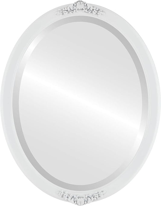 OVALCREST Oval Beveled Wall Mirror for Home Decor - Athena Style - Linen White - 26" x 20" Outside Dimensions