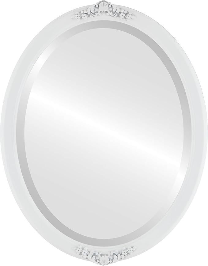 OVALCREST Oval Beveled Wall Mirror for Home Decor - Athena Style - Linen White - 18" x 14" Outside Dimensions