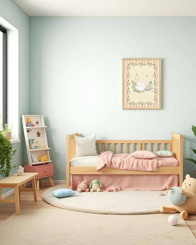 ARPEOTCY Small Framed Canvas Wall Art, 12x16in, Silly Goose Floral Art, Nursery Wall Decor for Kids boys girls baby Room, Vintage Bedroom Decor