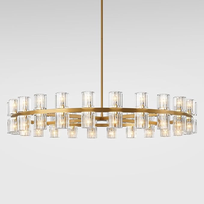 Modern 48 inch Gold Round Chandelier Light Fixture,Crystal Chandeliers for Dining Room,Living Room, Wagon Wheel Chandelier Over Table, Chandeliers for Bedroom,Foyer,G4 Bulbs Included
