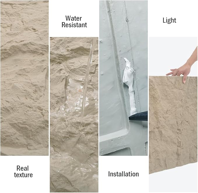 4-Pack 3D PU Stone Wall Panels for Interior Decor | Faux Stone Accent Tiles, Stone Yellow, 47.24"x23.62"x1.18" | Waterproof & Lightweight 3D Wall Design
