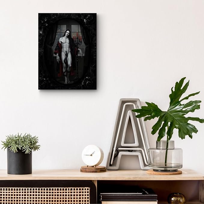 Male Portrait Wall Art, Medieval Vampire Poster Dark Academia Canvas Framed Prints Artwork for Walls, Vintage Gothic Prints for Living Room Entryway Bedroom Decor Aesthetic 15x11.4 inch