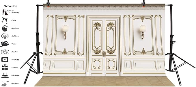 Leyiyi 10x8ft Vintage Room Inside Backdrop European Frame French Door Modern Castle House Cementery Wall Empty Building Photo Background Cowboy Kids Birthday Portrait Studio Prop Vinyl Wallpaper