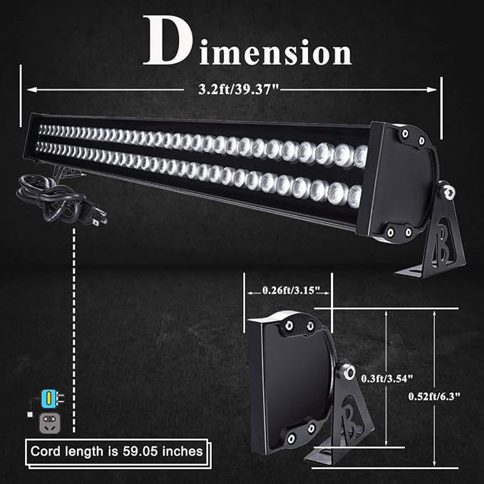 72W LED Wall Washer Lights 3.2ft/40 120V IP65 Waterproof Linear LED Light Bar Warm White 3000K Walls Trees Billboards Building Decorations Outdoor/Indoor LED Lamp with Plug in