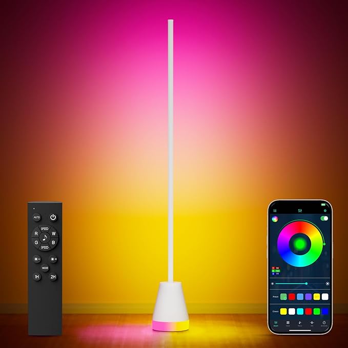 Keepsmile Smart RGB LED Corner Floor Lamp,172 LEDs Bright Standing Lamps for Living Room with APP and Remote,Modern Floor Lamp with Music Sync and 16 Million Colors, Ambient Lighting for Bedroom White