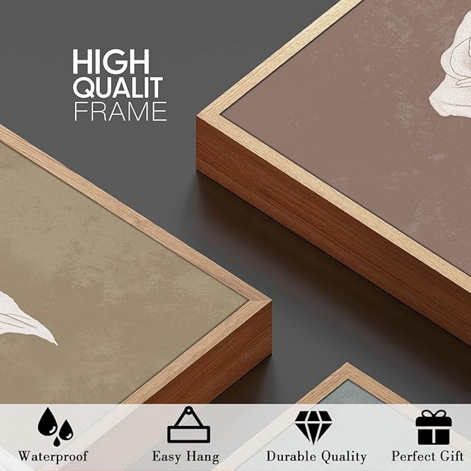 BINCUE Extra Large Neutral Botanical Wall Art Decor Floral Painting Flower Print for Living Room Bedroom Bathroom Dining Room 24" Lx36 W 3 Piece