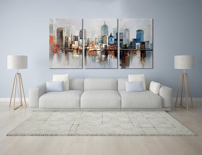 MAMAGO Large 3 Pieces New York City Canvas Wall Art Modern Abstract City Canvas Print Wall Decor for Living Room Office Framed Ready to Hang-24”W x 36”Hx3pcs