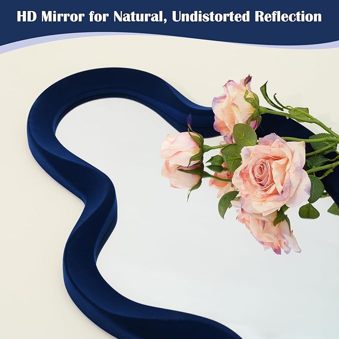 Living Room Mirrors for Wall Decor, 13.8x29.7 Wall Mounted Cloud Mirror for Girl Teen Women Bedroom Decoration, Cute Hanging Wall Art for Coastal Beach Ocean Home Office (Dark Blue)