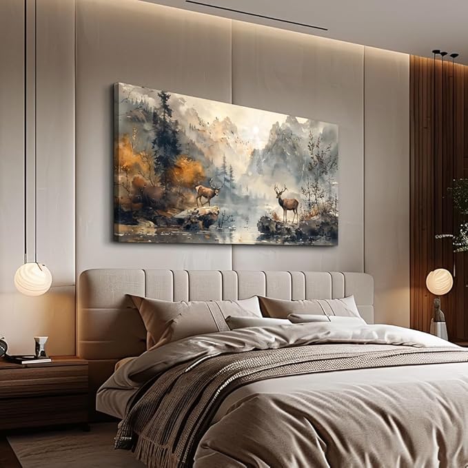 KELIYUAN Canvas Wall Art For Living Room Framed Wall Decorations For Bedroom Mountain Landscape Ink Painting Abstract Pictures Artwork Office Wall Decor Modern Room Home Decor Mural 20x40 In