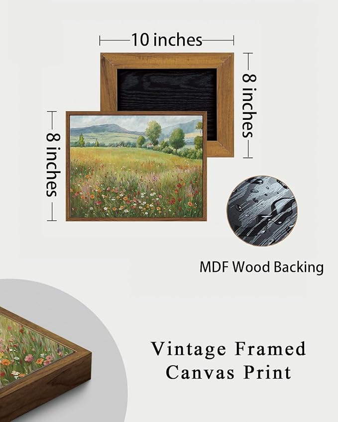 KISSFOX Vintage Landscape Canvas Wall Art Spring Farmhouse Colorful Wildflower Field Framed Wall Art Natural Countryside Cottagecore Paintings Artwork Rustic Art Prints For Bedroom Living Room