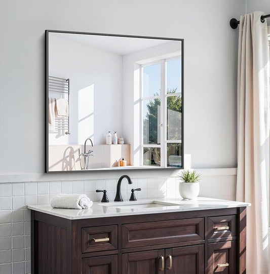 KOCUUY Black Bathroom Mirror, 36x36 Inch Square Mirror for Over Sink, Modern Decorative Wall Mirror for Bedroom Living Room Bathroom, Hang Horizontal/Vertical