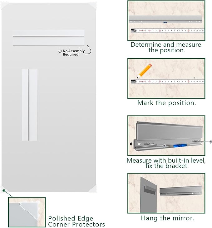 Mirrorons Large Mirror 72" x 36", Modern Rectangle Bathroom Mirror with Frameless Polished Edge, Hangs Horizontally or Vertically. Upgraded Shatterproof Bathroom Mirrors for Wall.