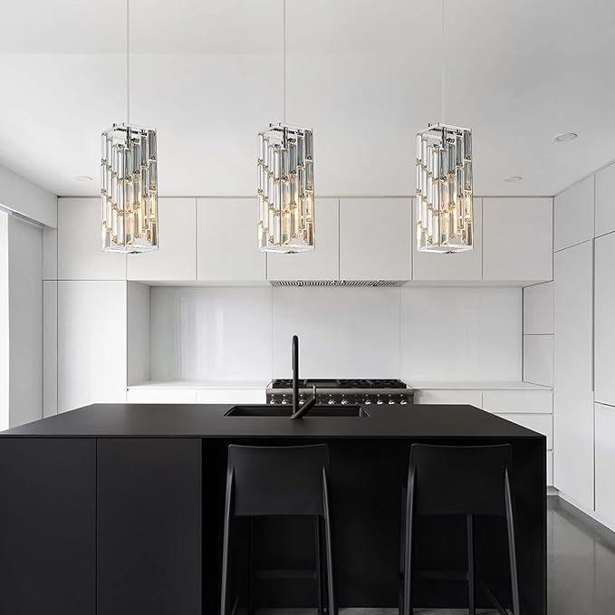 Chrome Pendant Lighting Modern Pendant Light, Mini Crystal Chandeliers,Adjustable Pendant Light Fixture for Kitchen Island Dinning Room Bedroom (3 Pack)