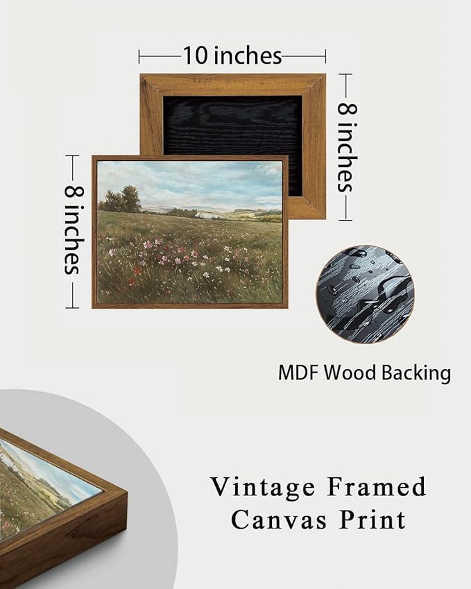 KISSFOX Vintage Landscape Canvas Wall Art Farmhouse Colorful Wildflower Meadow Framed Wall Art Summer Natural Serene Countryside Paintings Artwork Rustic Art Prints For Bedroom Bathroom Living Room