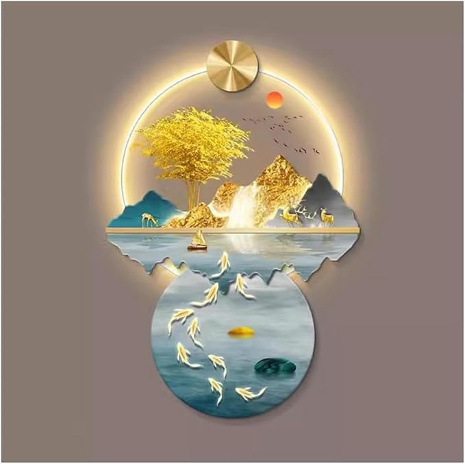 DLYZAYE 3D Wall Art Decor Wall Sculptures Wall Hanging Art with Led Light Wall Art Decorations Lamp Oriental Decor Traditional Chinese Wall Hanging Painting~/