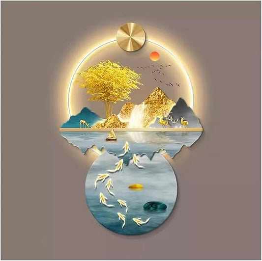 DLYZAYE 3D Wall Art Decor Wall Sculptures Wall Hanging Art with Led Light Wall Art Decorations Lamp Oriental Decor Traditional Chinese Wall Hanging Painting~/