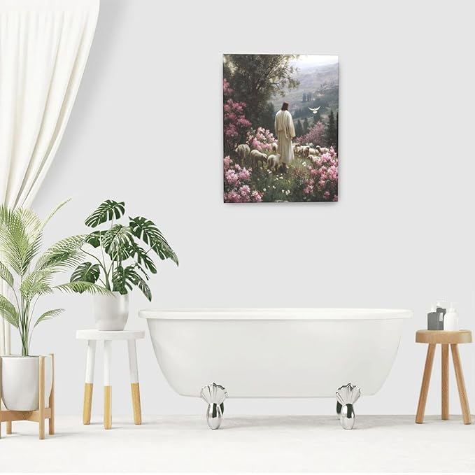 Jesus Wall Art Christian Jesus Lamb Wall Decor Religious God Canvas Painting Pictures Print Christ Decorations for Living Room Bedroom Church Framed Gifts 16”X20”