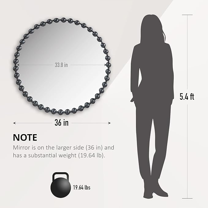 Madison Park Round Mirror, Metal Frame Circle Mirror 36 inch, Wall Art Decor Mounted Hanging for Entryway, Bathroom, hallway, Living Room, Vanity, Marlowe, Black