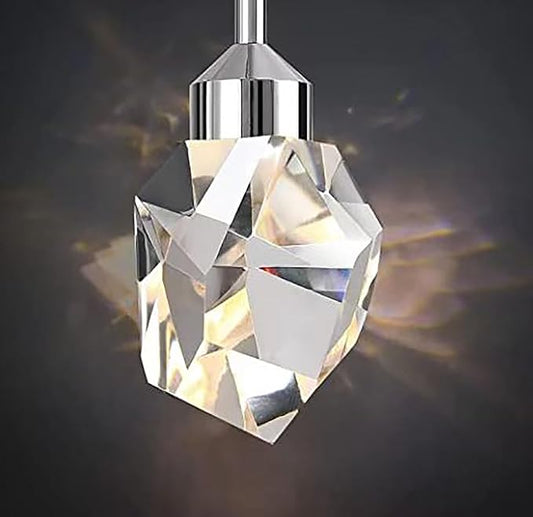 Chrome Crystal Pendant Lights Kitchen Island, Bedroom Bedside Hanging Crystal Ceiling Light, Dimmable 3000k-6000k 1-Light Independent