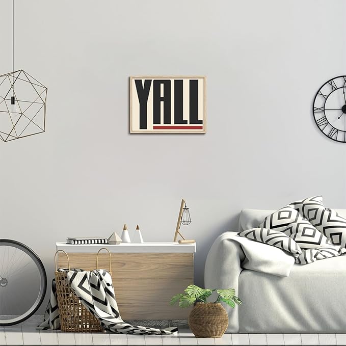 KISSFOX Western Typography OAK Wood Framed Wall Art Farmhouse YALL Means All Canvas Art Prints Rustic Southwestern Pictures Wall Decor Modern Minimalist Artwork For Gallery Bistro Entryway Living Room